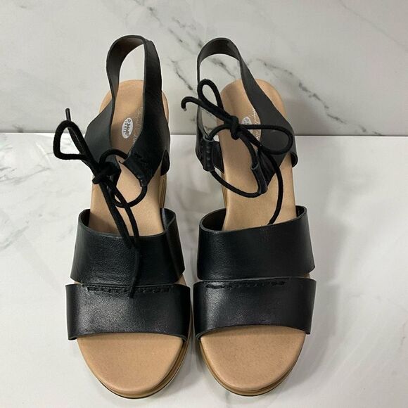 DR. SCHOLL’S Summertime Black Leather Wedge Heel Sandals - Picture 4 of 9